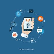 Flat design illustration with icons Mobile services