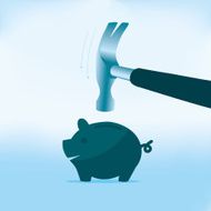 Piggy bank and hammer