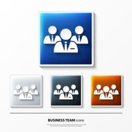 Vector set of glossy icons on button with business team