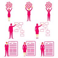 Businesswomen And Men With Gears Charts and Reports