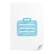 Blue handdrawn Travel Case illustration on white paper sheet wit