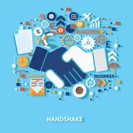 Hand shake design on blue background vector