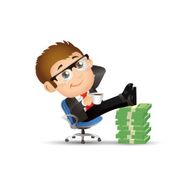 Businessman resting in armchair with legs up bill