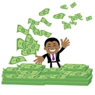 Businesspeople on pile of money cash N5
