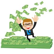 Businesspeople on pile of money cash N6