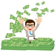 Businesspeople on pile of money cash N8