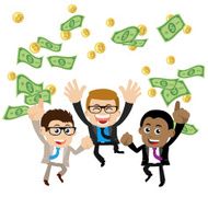 Businesspeople on pile of money cash N11