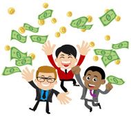 Businesspeople on pile of money cash N12