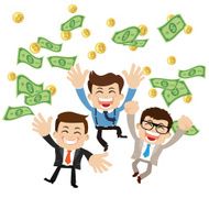 Businesspeople on pile of money cash N13
