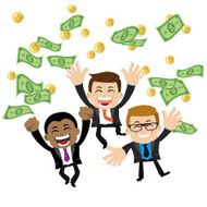 Businesspeople on pile of money cash N14