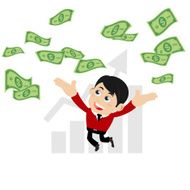 Businesspeople on pile of money cash N15