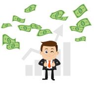 Businesspeople on pile of money cash N16