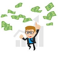 Businesspeople on pile of money cash N17