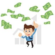 Businesspeople on pile of money cash N18