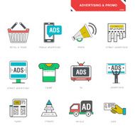Line icons of advertising marketing product promotion vector illustration