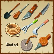 Set of tools gardeners on parchment paper