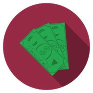 Flat design vector money icon with long shadow isolated N2