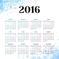 Calendar 2016 template design with header picture starts monday N4