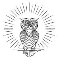 Vintage owl label in line art style Vector logo or