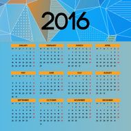 Calendar 2016 template design with header picture starts monday N6