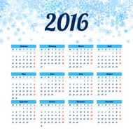 Calendar 2016 template design with header picture starts monday N12