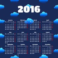 Calendar 2016 template design with header picture starts monday N14