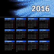 Calendar 2016 template design with header picture starts monday N17