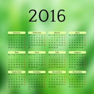 Calendar 2016 template design with header picture starts monday N20