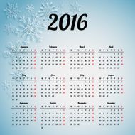 Calendar 2016 template design with header picture starts monday N23