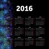 Calendar 2016 template design with header picture starts monday N25
