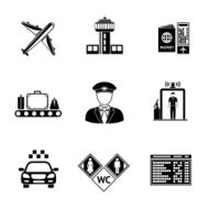 Set of AIRPORT icons - airplane airport passport and ticket