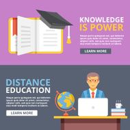 Knowledge is power distance education flat illustration concepts set