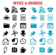 Flat business and office icons set