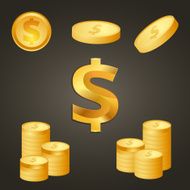 Coins and dolla sign gold color