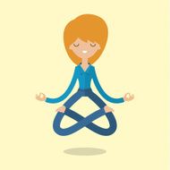 Cartoon business woman is doing yoga