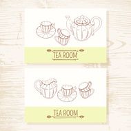 Business card set with hand drawn tea service Teatime background