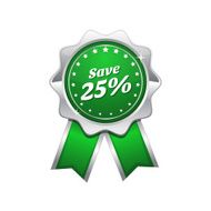 Save 25 Percent Green Vector Icon Design