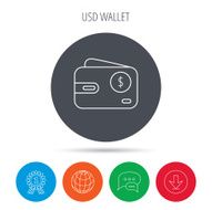 Dollar wallet icon USD cash money bag sign