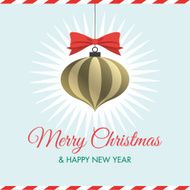 Christmas card with christmas ball red ribbon stars and logo title
