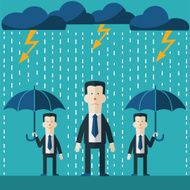 Businessman standing in rain Concept of businessman fail and competition