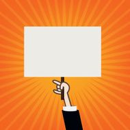 Hand showing blank sign board on sunburst background vector illu N2