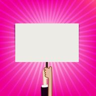 Hand showing blank sign board on sunburst background vector illu N3