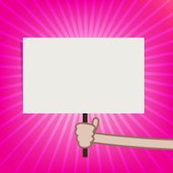 Hand showing blank sign board on sunburst background vector illu N4