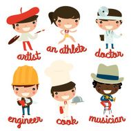 kids professions vector set artist athlete doctor engineer cook musician