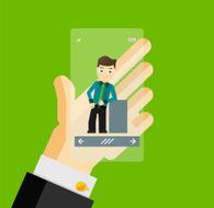 Human hand holding transparent screen smartphone with virtual assistant - N2