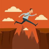 Businessman jumping over a chasms