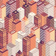 Colorful flat isometric city seamless pattern