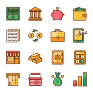 Finance and marketing vector icons set color line style