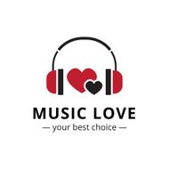 Vector trendy flat style music store logo Headphones and heart