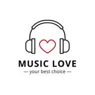 Vector trendy line style music store logo Headphones and heart
